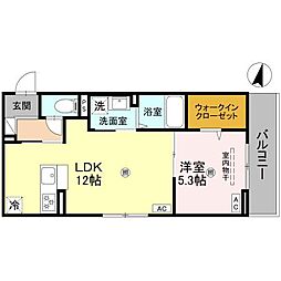 ボヌールメゾンｋａｓｕｇａII 3階1LDKの間取り