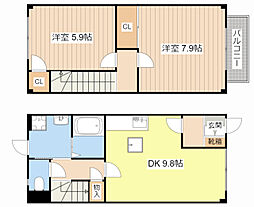 エバーライフイズミＢ棟 1階2DKの間取り