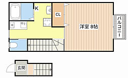 リバティハイツII 2階1Kの間取り
