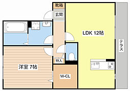 メルベーユ川崎 1階1LDKの間取り