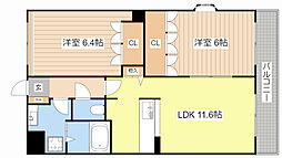 プランドール悠 2階2LDKの間取り