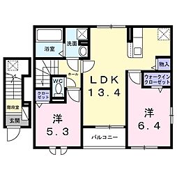 フロントパークひこねI 2階2LDKの間取り