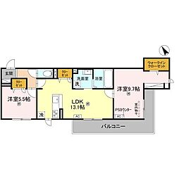 草津市野村5丁目アパート 2LDKの間取図画像