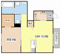 フェリシオ高野B 1LDKの間取図画像