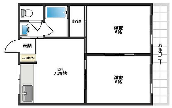 サンワロイヤルマンション 202｜大阪府高槻市栄町3丁目(賃貸マンション2DK・2階・40.50㎡)の写真 その2