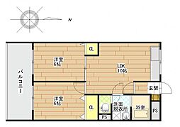 分譲シャンティ高槻 7階2LDKの間取り