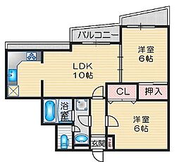 ヴィヴァーチェ高槻 2LDKの間取図画像