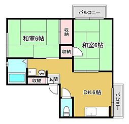 ハイツ南桜ケ丘 2DKの間取図画像