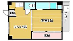 ビレッジハウス服部1号棟 1DKの間取図画像