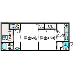 カトレア荘 2Kの間取図画像