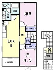 JR北陸本線 長浜駅 徒歩17分の賃貸アパート 2階2DKの間取り