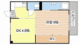 JR北陸本線 田村駅 徒歩35分の賃貸マンション 3階1DKの間取り