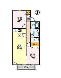 JR北陸本線 米原駅 徒歩10分の賃貸アパート 1階2LDKの間取り