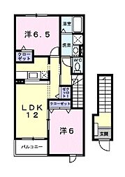 近江鉄道近江本線 五箇荘駅 徒歩15分の賃貸アパート 2階2LDKの間取り