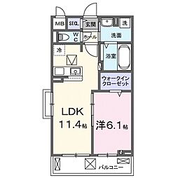 JR湖西線 堅田駅 4.9kmの賃貸アパート 1階1LDKの間取り
