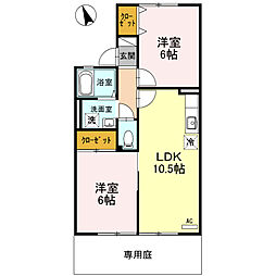 JR湖西線 比叡山坂本駅 徒歩9分の賃貸アパート 1階2LDKの間取り