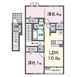 近江鉄道近江本線 愛知川駅 徒歩20分の賃貸アパート 2階2LDKの間取り