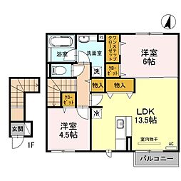 JR北陸本線 長浜駅 3.3kmの賃貸アパート 2階2LDKの間取り