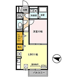 JR北陸本線 坂田駅 徒歩25分の賃貸アパート 1階1LDKの間取り