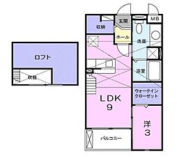 JR北陸本線 長浜駅 徒歩33分の賃貸アパート 2階1LDKの間取り