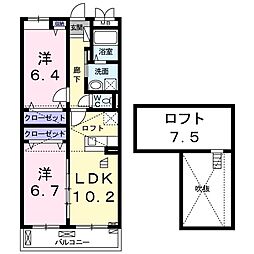 近江鉄道近江本線 彦根口駅 徒歩13分の賃貸アパート 3階2LDKの間取り