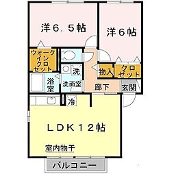 JR草津線 手原駅 徒歩24分の賃貸アパート 2階2LDKの間取り
