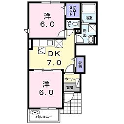 JR草津線 油日駅 徒歩8分の賃貸アパート 1階2DKの間取り