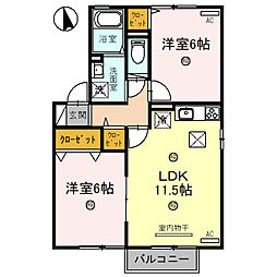 JR草津線 三雲駅 3.3kmの賃貸アパート 1階2LDKの間取り