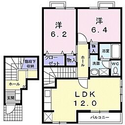 JR東海道・山陽本線 南彦根駅 3.2kmの賃貸アパート 2階2LDKの間取り