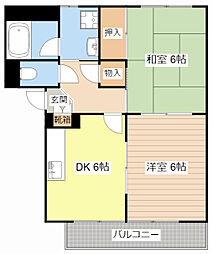 JR東海道・山陽本線 南彦根駅 徒歩5分の賃貸アパート 1階2DKの間取り