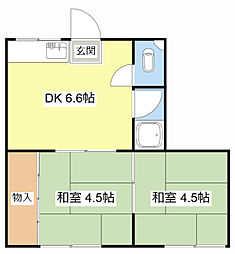JR東海道・山陽本線 南彦根駅 徒歩34分の賃貸アパート 2階2DKの間取り