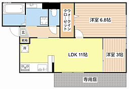JR東海道・山陽本線 草津駅 徒歩24分の賃貸アパート 1階2LDKの間取り