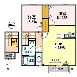 JR東海道・山陽本線 米原駅 徒歩10分の賃貸アパート 2階2LDKの間取り