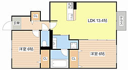 JR湖西線 唐崎駅 徒歩12分の賃貸アパート 1階2LDKの間取り