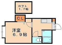 パンシオンヴィラプランテD 1Kの間取図画像