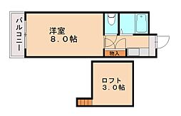 折尾自由ケ丘センチュリー21 ワンルームの間取図画像