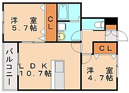 コンフォートY折尾 2LDKの間取図画像