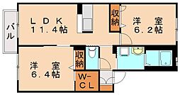 クラヴィエひびきの 2LDKの間取図画像