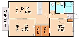 ハイアイランド本城 2LDKの間取図画像