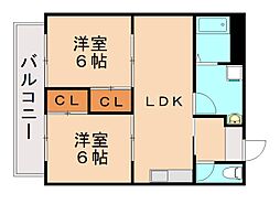 シャルダン学園台 2LDKの間取図画像