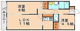 サンヒルズ通竹末 2LDKの間取図画像