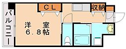 サンボックス大浦 1Kの間取図画像
