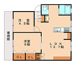 サンシティアイA棟 2LDKの間取図画像