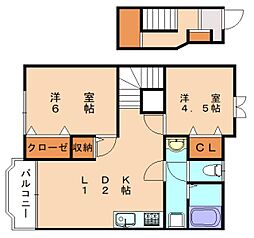 メルベーユ3 2LDKの間取図画像