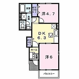 ミルデハイムB 2DKの間取図画像