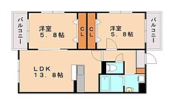 Glan Regale 折尾 2LDKの間取図画像