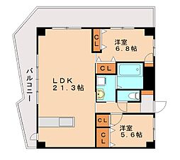 中須コア・プレイス 2LDKの間取図画像