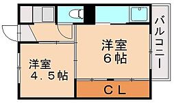 ビレッジハウス萩原5 1DKの間取図画像