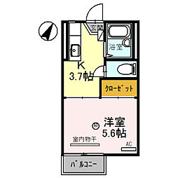 ハイツてんりゅう 2階1Kの間取り