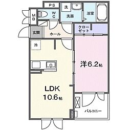 フルール彦根 2階1LDKの間取り